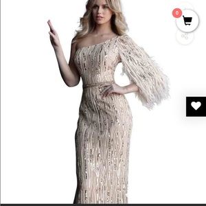 Gorgeous feather embellished prom gown